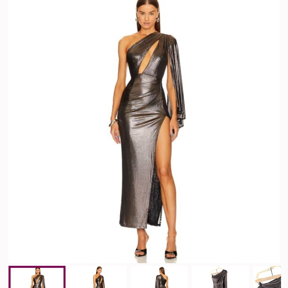 Michael Costello Metallic One-Shoulder Dress